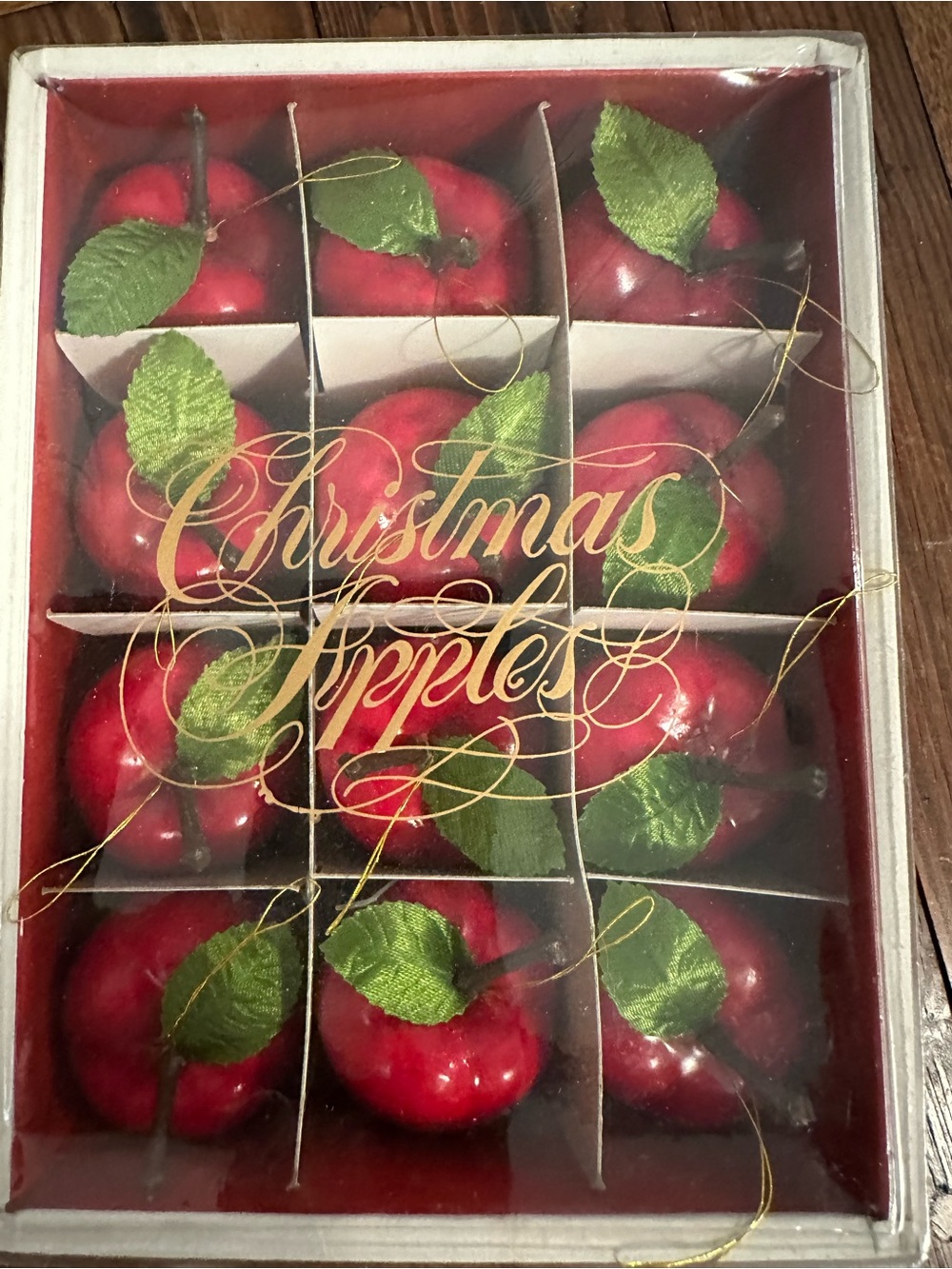 Sears Red Christmas Apple Ornaments with Green Leaves
